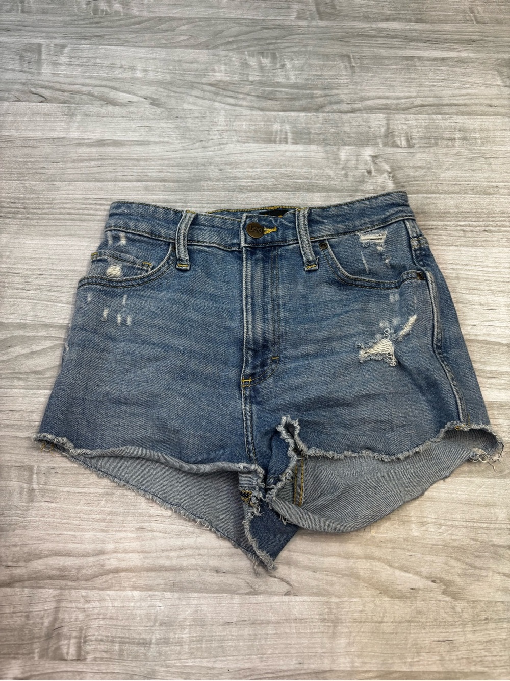 Lee Frayed High Rise Cut off Distressed Denim Shorts - Blue Size 26